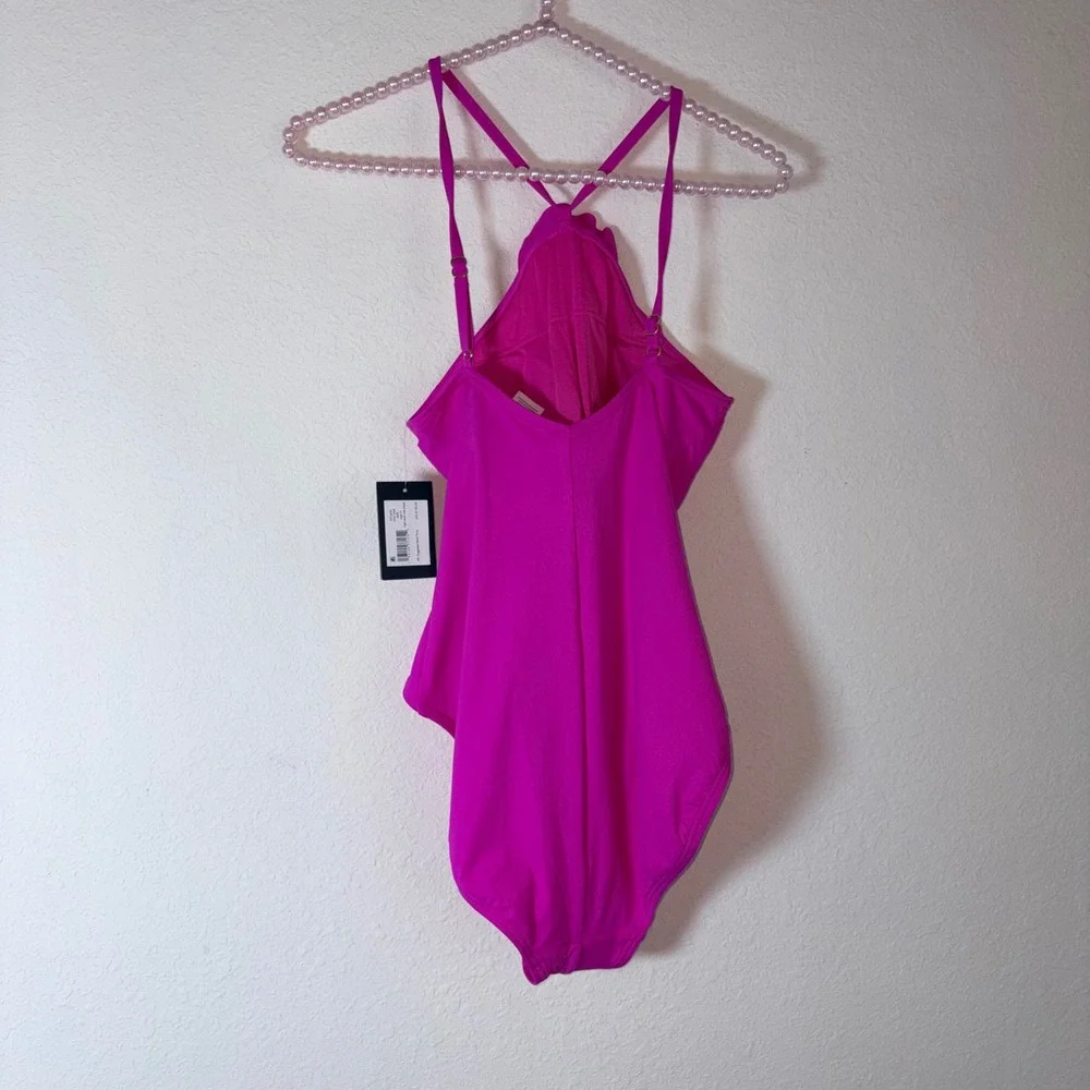 Kate Spade one Piece Swimsuit Medium snap dragon New Ruched Rosette High Neck